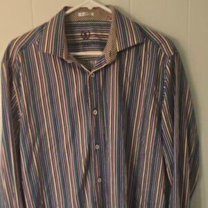 Bugatchi Uomo Button Up Shirt Size Large Striped Long Sleeve Relaxed Fit Mens
